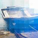 Barca da pesca in blu - stampa fotografica su stoffa - cm. 80 x 80