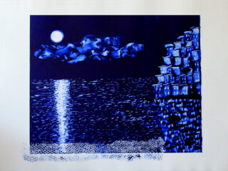 Blue Liguria: Notturno - stampa monotipo su matrice di plexiglass inchiostrata - mm. 400 x 500 matrice / cm. 50 x 70 foglio
